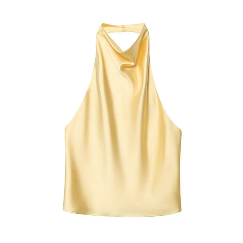 MUJER 2025 Halter Tops for Women Black Satin Backless Top Female Pink
