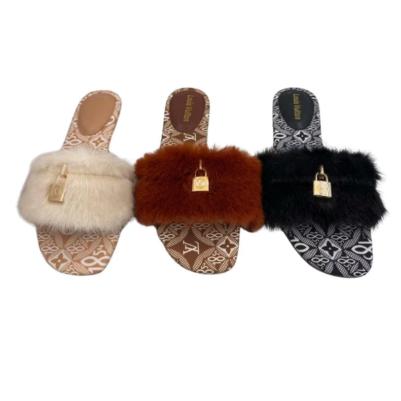 Fashion  Slide Flat Fur Sandals