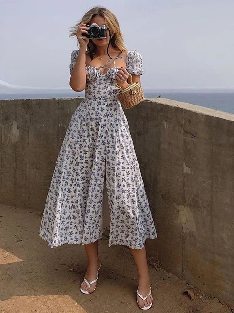 Dress Summer Fashion White Elegant Ladies Backless Clothes Puff Sleeve