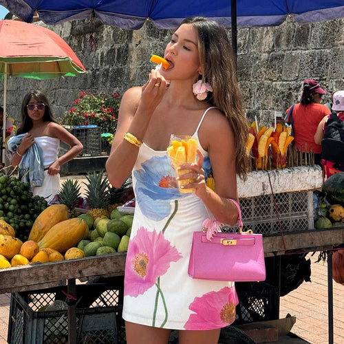 Sexy Mini Dress Women Summer New White Fashion O-Neck Streetwear Print