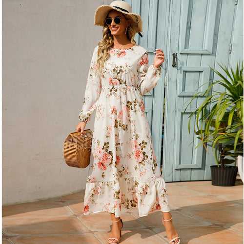 2023 Sping Summer Bohemian Women Maxi Dress Casual Long Sleeve High