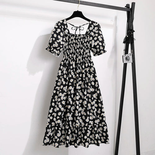 Spring Summer Chiffon Dresses Fashion Female Elastic Waist Short