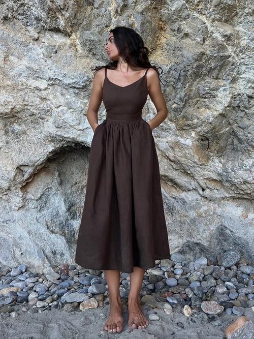 Bornladies Spring Summer Beach Style Women Dress Vintage Loose A-line