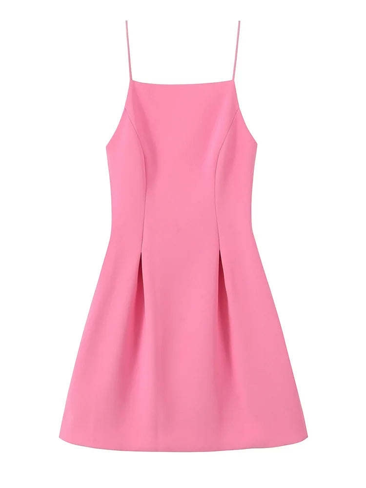 TFMLN Elegant Ladies Pink Spaghetti Strap Dress 2025 Summer New Simple