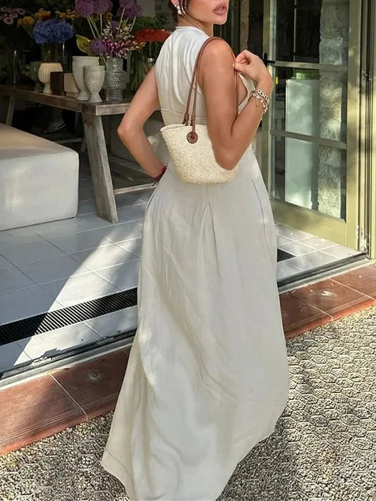 TRAF Zipper Long Dress Woman Pleated Sleeveless Bodycon Dress Summer
