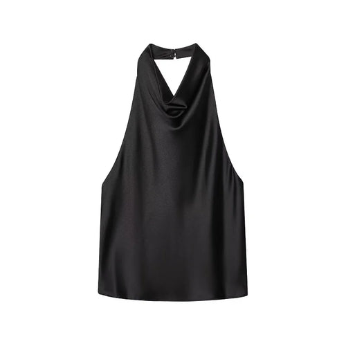 MUJER 2025 Halter Tops for Women Black Satin Backless Top Female Pink
