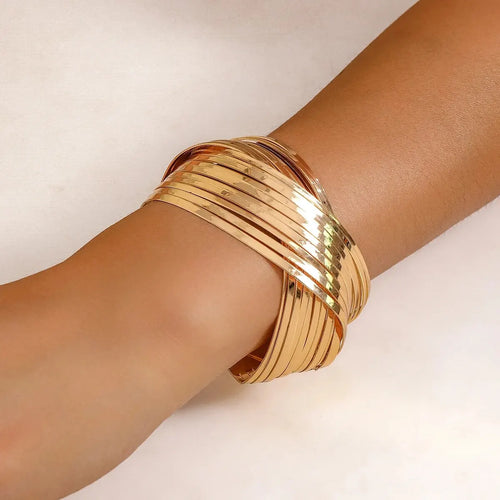 Vintage Geometric Cross Wide Cuff Bracelet for Women Chunky Gold Color