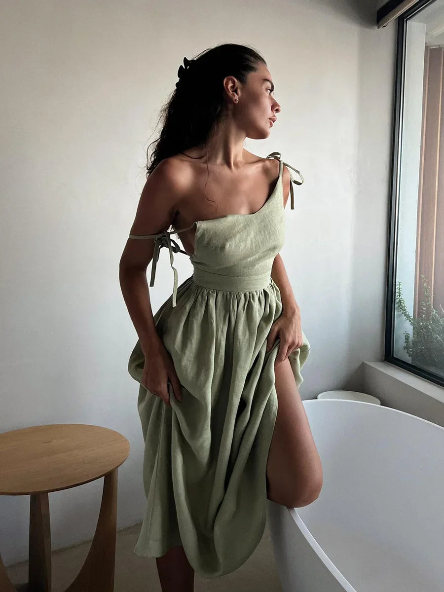 Bornladies Spring Summer Beach Style Women Dress Vintage Loose A-line