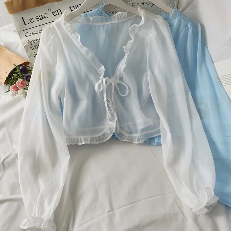 Women Thin Casual Lace Bow Summer Sun Protection Clothes Female