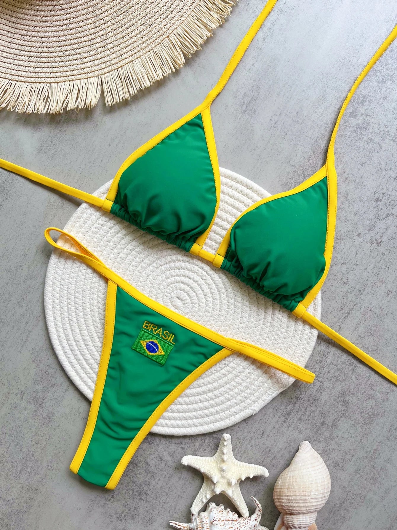 RUOTONSEPT Sexy Embroidery Brasil Flag Contrast Split Bikini Set Women