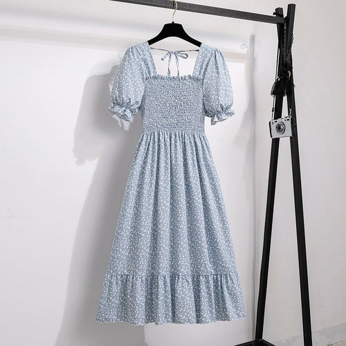 Spring Summer Chiffon Dresses Fashion Female Elastic Waist Short