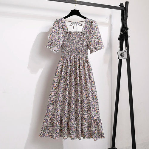 Spring Summer Chiffon Dresses Fashion Female Elastic Waist Short