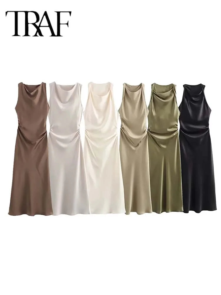 Satin Long Dresses for Women 2024 Summer Slip Midi Dress Woman Sexy
