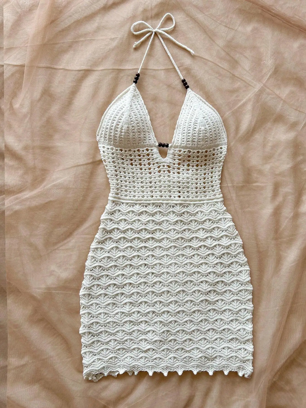 Soleia Summer Sexy V-Neck Hollow-Out Wooden Beads Fitted Dress,