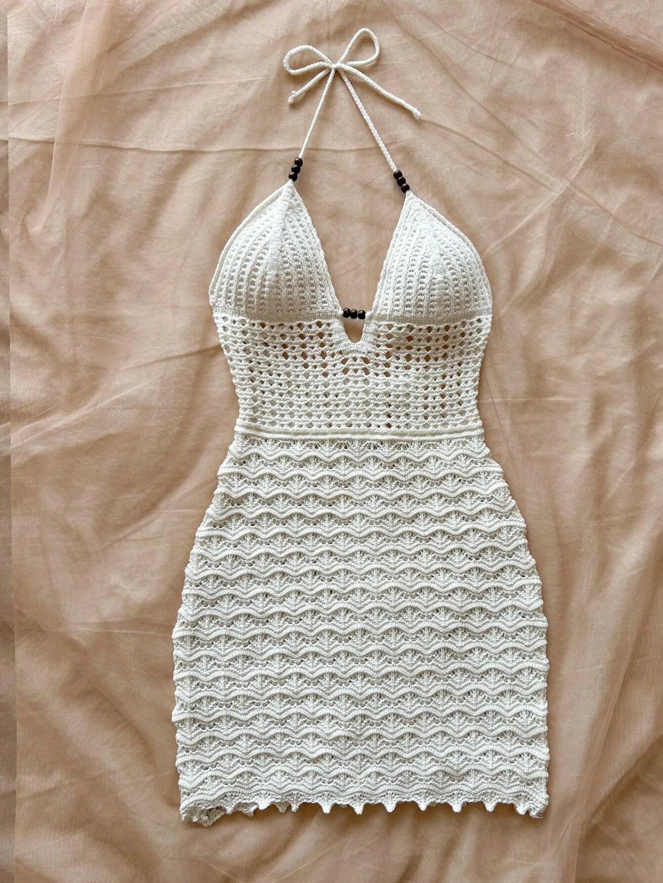 Soleia Summer Sexy V-Neck Hollow-Out Wooden Beads Fitted Dress,