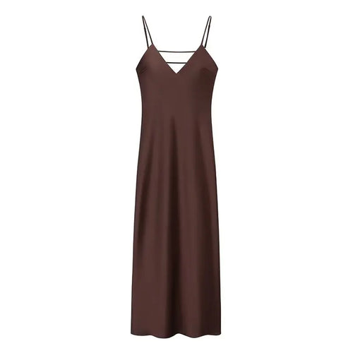 TRAFZA Women Summer Yellow Stain V Neck Sling Dress Elegant Sleeveless