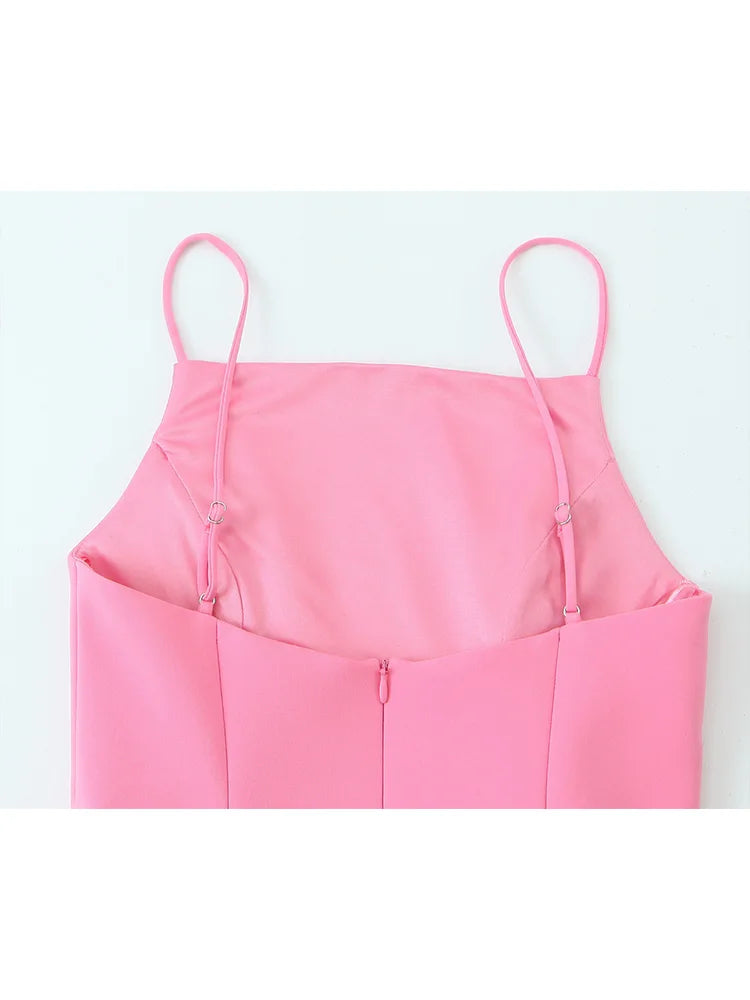 TFMLN Elegant Ladies Pink Spaghetti Strap Dress 2025 Summer New Simple