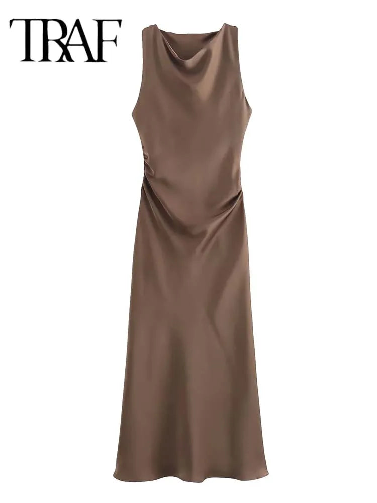 Satin Long Dresses for Women 2024 Summer Slip Midi Dress Woman Sexy