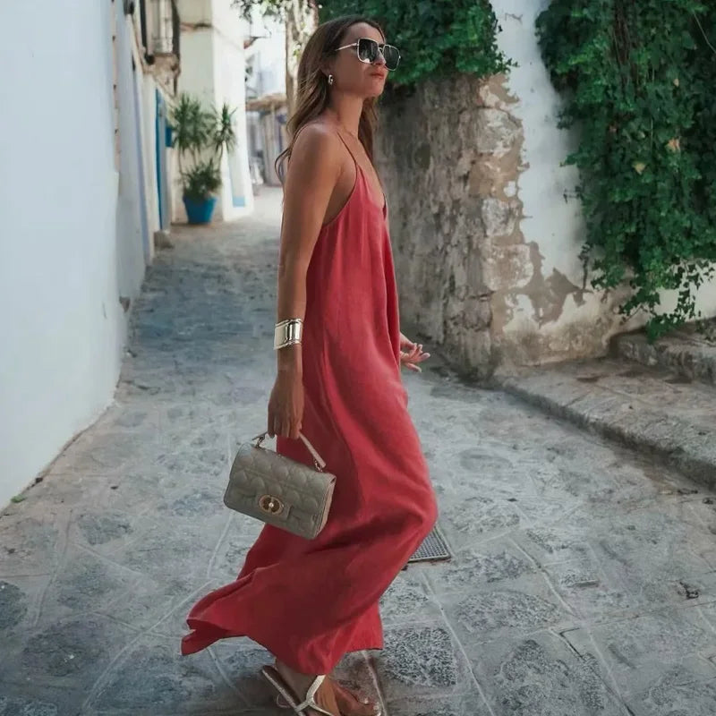 TRAF Slip Dress Women 2024 Summer Women's Loose Dresses Sleeveless