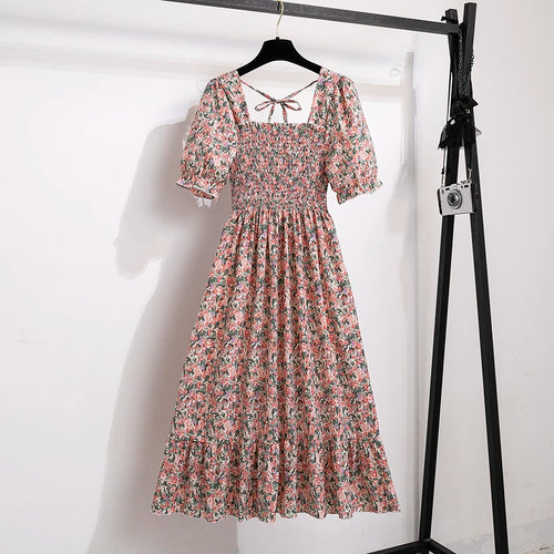 Spring Summer Chiffon Dresses Fashion Female Elastic Waist Short