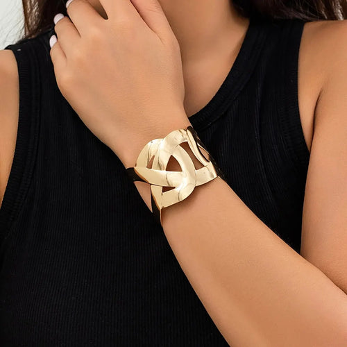 Vintage Geometric Cross Wide Cuff Bracelet for Women Chunky Gold Color