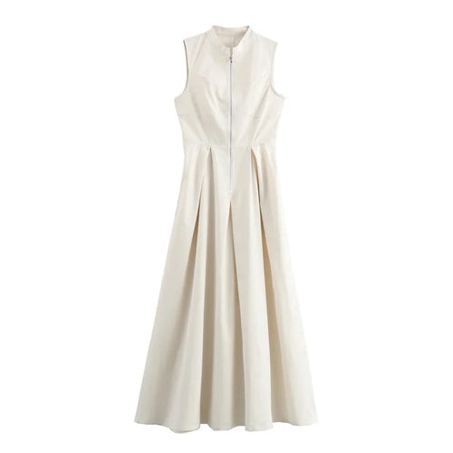 TRAF Zipper Long Dress Woman Pleated Sleeveless Bodycon Dress Summer
