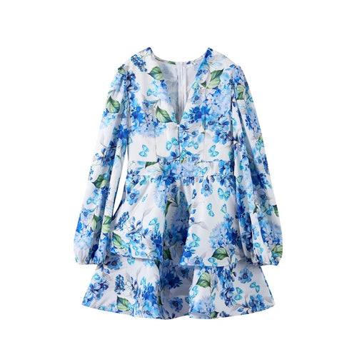 Backless Party Dress Women Elegant 3D Flower Print Sling Lace Up