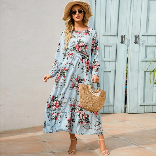 2023 Sping Summer Bohemian Women Maxi Dress Casual Long Sleeve High