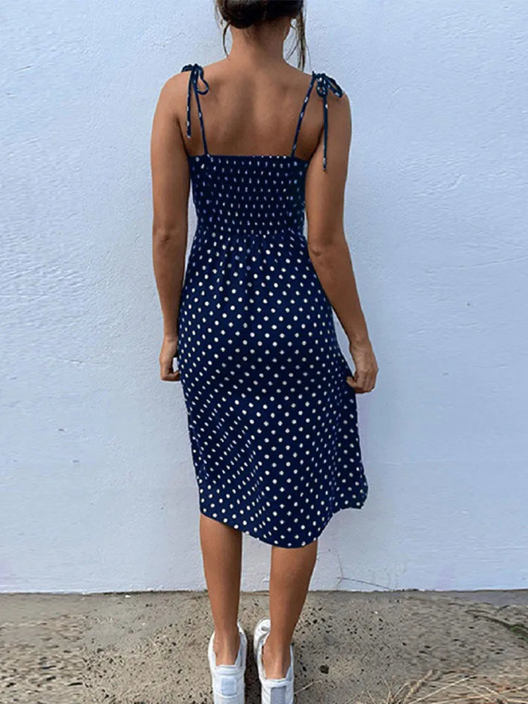 Dresses Sundress Summer Women Causal Polka Dot Sleeveless High Pleated