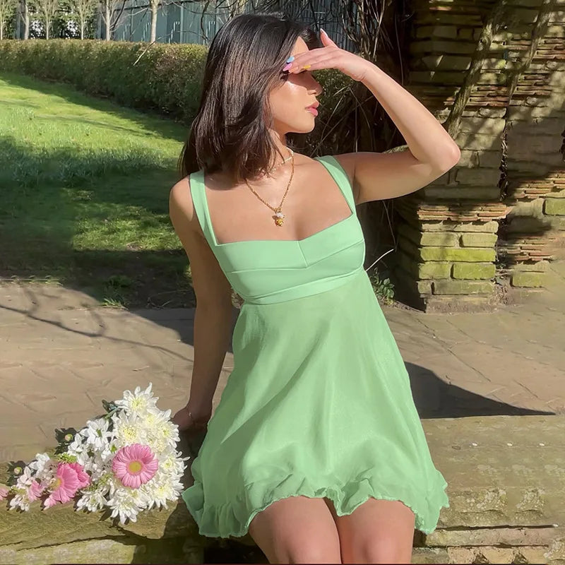 Vestidos Elegantes Para Mujer Solid Color Cutout Slim Sling Dress Sexy