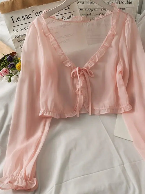 Women Thin Casual Lace Bow Summer Sun Protection Clothes Female