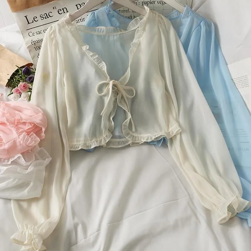 Women Thin Casual Lace Bow Summer Sun Protection Clothes Female