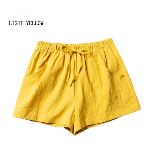 Casual Linen Shorts Women Gym Workout Shorts Cotton Short Pants High