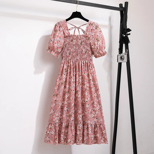 Spring Summer Chiffon Dresses Fashion Female Elastic Waist Short