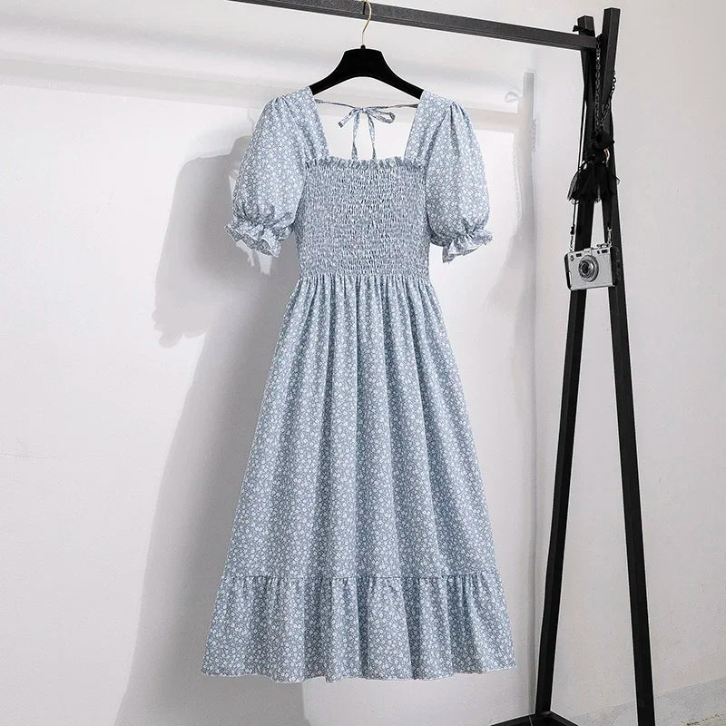 Spring Summer Chiffon Dresses Fashion Female Elastic Waist Short