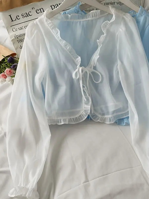 Women Thin Casual Lace Bow Summer Sun Protection Clothes Female