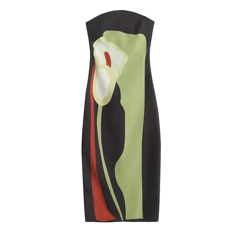Sexy Strapless Backless Printed Long Dress Women Fashion Sleeveless