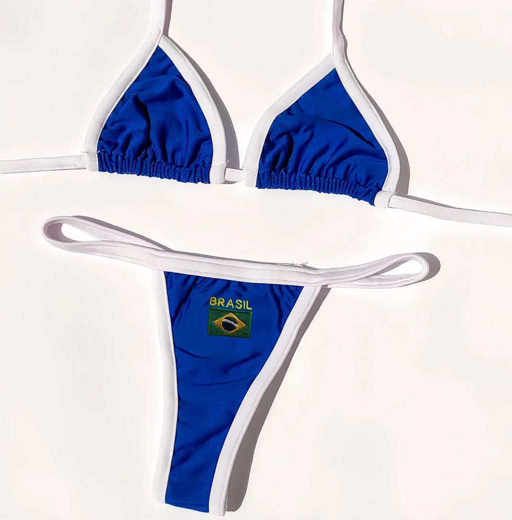RUOTONSEPT Sexy Embroidery Brasil Flag Contrast Split Bikini Set Women