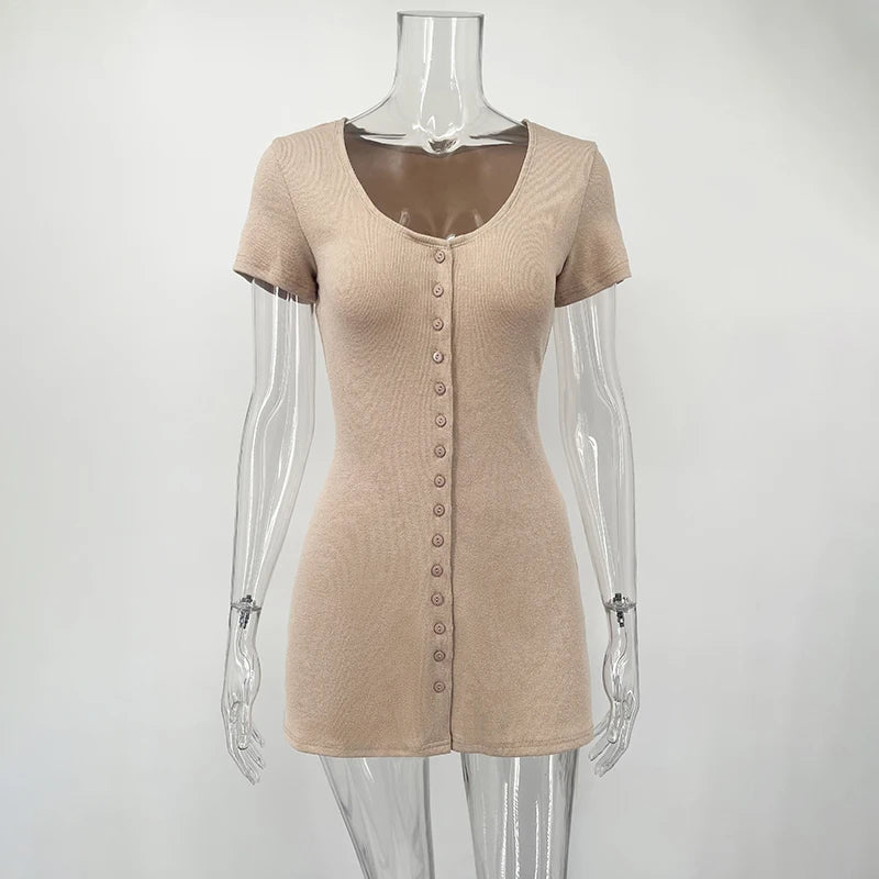 TARUXY 2025 Summer New Knitted Mini Dress Female Elegant V Neck