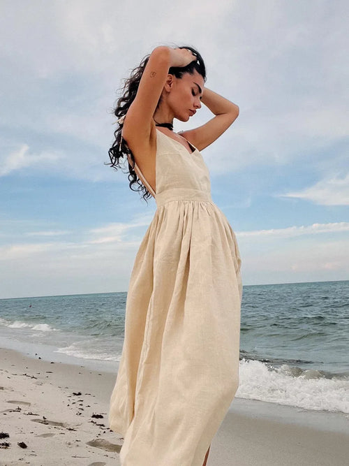Bornladies Spring Summer Beach Style Women Dress Vintage Loose A-line