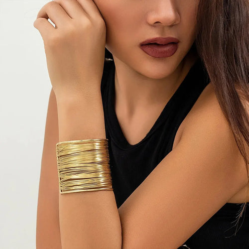 Vintage Geometric Cross Wide Cuff Bracelet for Women Chunky Gold Color