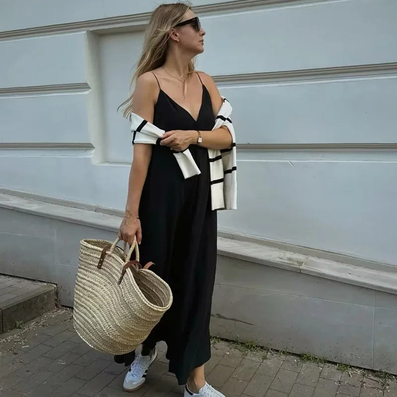 TRAF Slip Dress Women 2024 Summer Women's Loose Dresses Sleeveless
