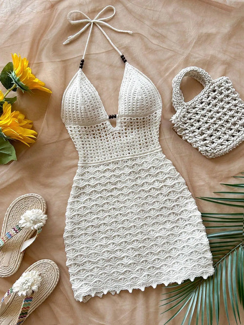 Soleia Summer Sexy V-Neck Hollow-Out Wooden Beads Fitted Dress,