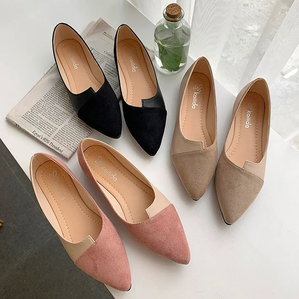Women Shoes Fashion Splice Mule Flats Pointed Toe Ballerina Ballet