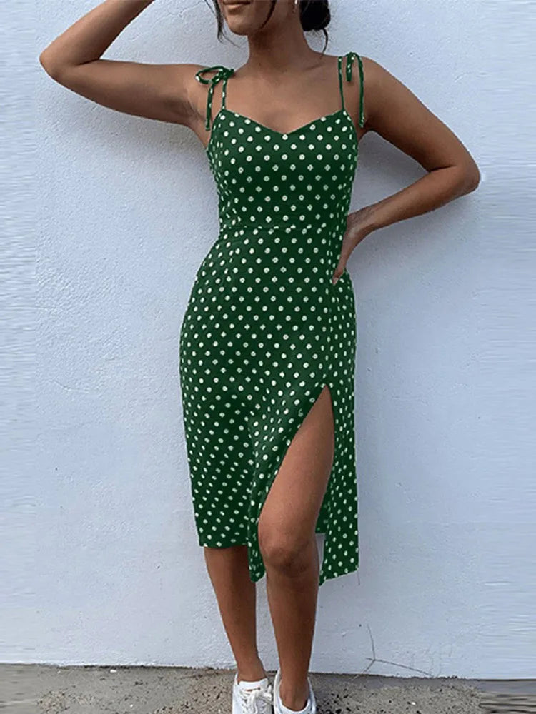 Dresses Sundress Summer Women Causal Polka Dot Sleeveless High Pleated