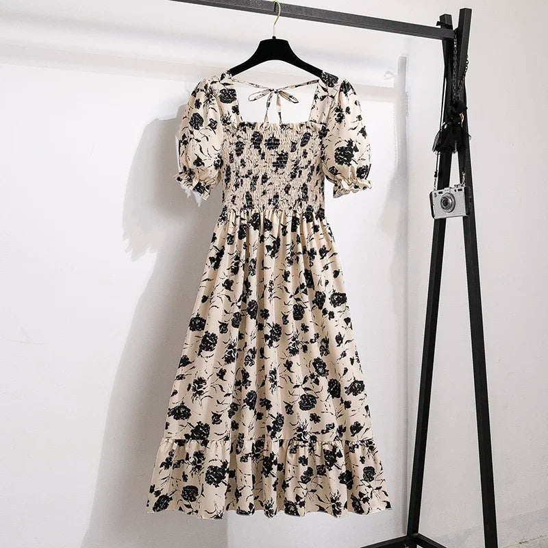 Spring Summer Chiffon Dresses Fashion Female Elastic Waist Short