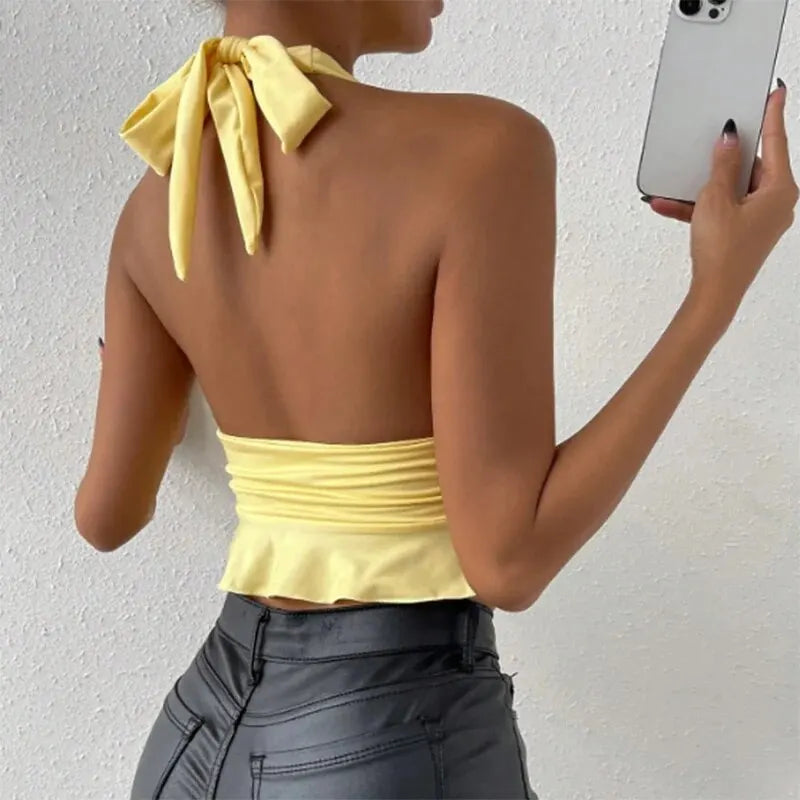Women's Sexy Tight Fitting Deep V-neck Pleated Top Tight Fitting 2024