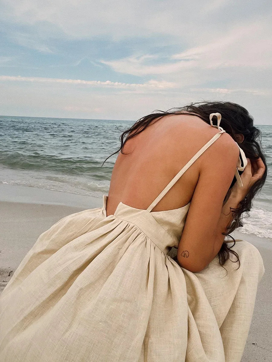Bornladies Spring Summer Beach Style Women Dress Vintage Loose A-line