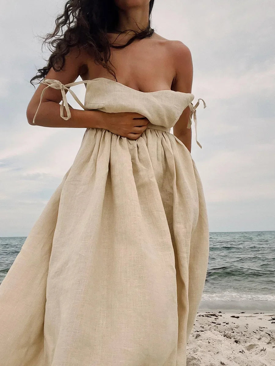 Bornladies Spring Summer Beach Style Women Dress Vintage Loose A-line
