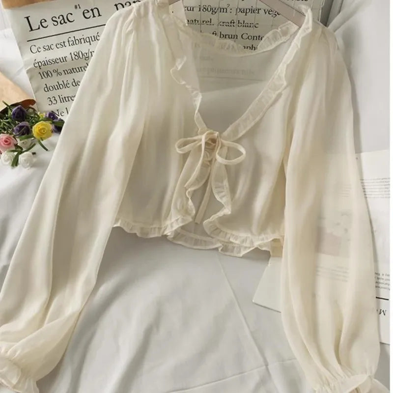 Women Thin Casual Lace Bow Summer Sun Protection Clothes Female